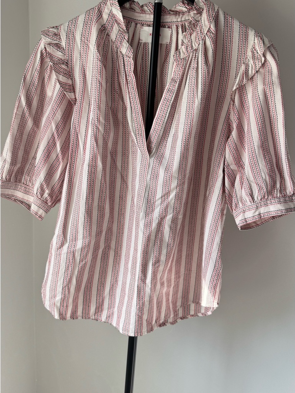 XiRENA Pink & Cream Striped Ruffle-Neck Peasant Blouse - Picture 9 of 9